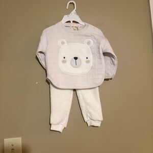 Kit + Pearl Unisex Baby Girl Boy Grey Quilted Polar Bear Top Pant Set NWT 12M